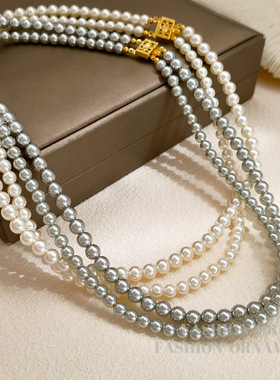 欧美复古风双排珍珠项链气质轻奢
