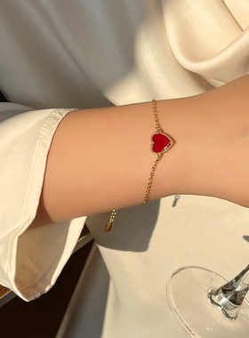 韩国气质红色树脂爱心手项链女