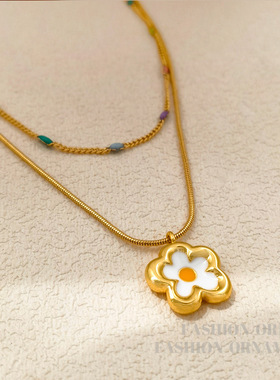 气质ins风双层花朵项链女时尚