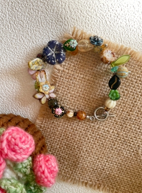 文艺复兴（孤品）一只童手作复古紫原创捷克琉璃手链 女生手链