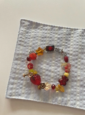 新年来点红红色系手链 原创饰品一只童手作捷克琉璃手链