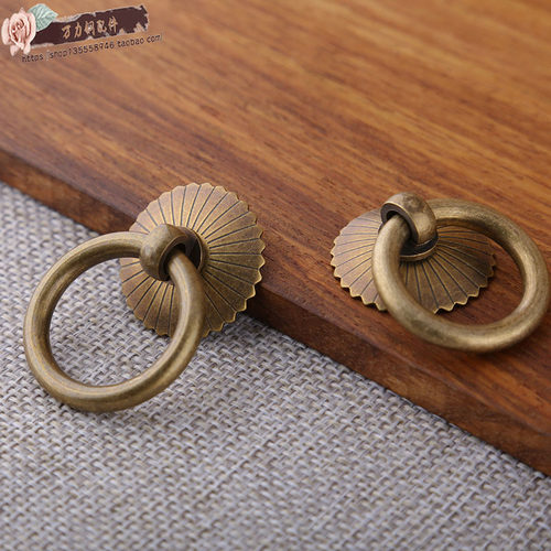 新中式抽屉橱柜门简约黄铜拉手纯铜实心圆环把手门窗户复古铜手环 - 图0