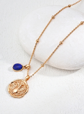 S925银镀18K金简约天然青金石吊坠2025精品轻奢时尚感项链