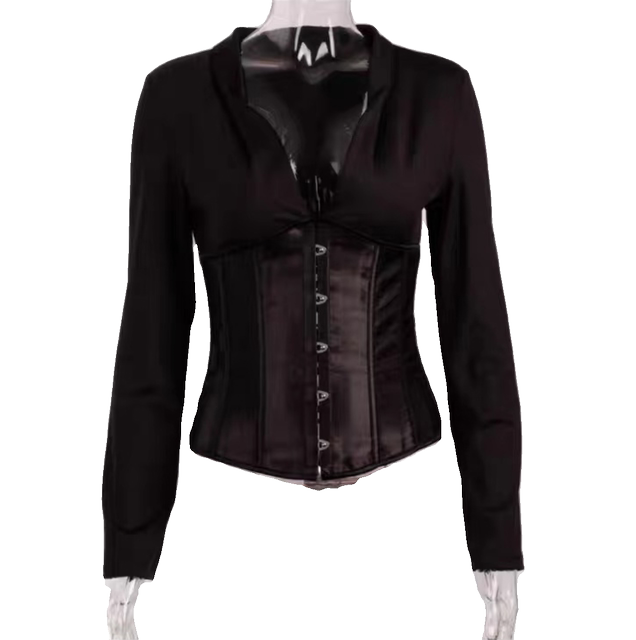 European and American waist shaping tights, long-sleeved V-neck backless straps, versatile waist design, niche design