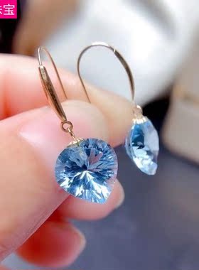 18K黄金耳钉玫瑰金耳环 天然托帕石耳饰项链 女彩宝石吊坠 带证书