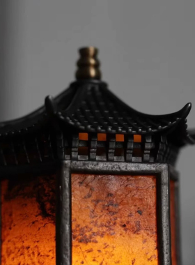 古篱湘妃竹石头六方灯茶室烛台氛围灯高级感茶桌布置灯复古中古风