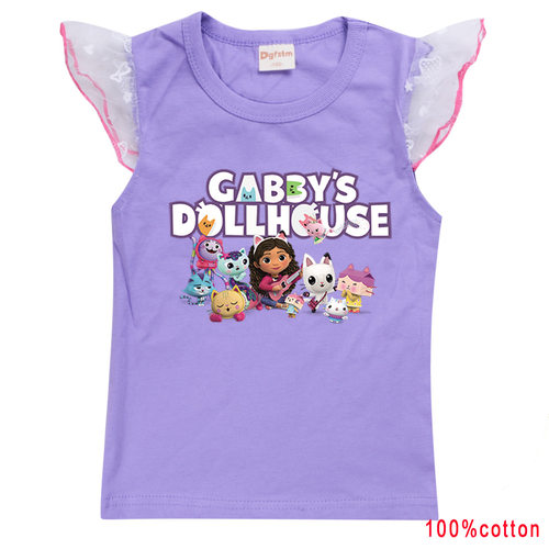 Gabby's Dollhouse女童小飞袖上衣2023夏季盖比的娃娃屋纯棉无袖T - 图1
