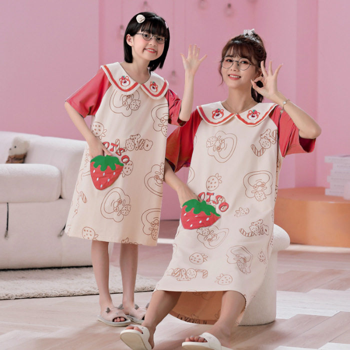库洛米纯棉睡裙母女装2023夏大童亲子睡衣娃娃领短袖家居服kuromi,淘宝优惠券,粉丝福利购,淘宝优惠卷