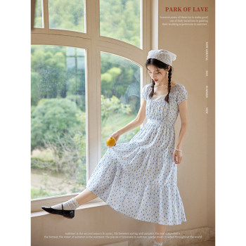 PARK OF LAVE/The Distant Place of the Clouds/French Girl Blue Floral Suspender Layered Dress Little