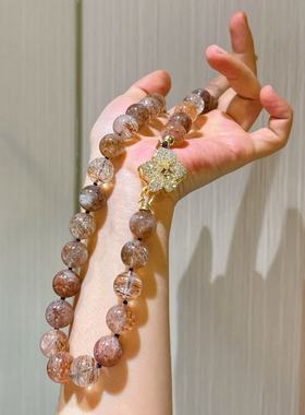 12mm高品质天然黑金超七项链锁骨链 白水晶复古氛围感设计感