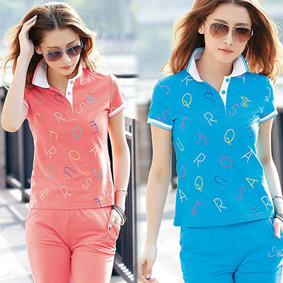 卡丹美絲夏立領清爽純棉T恤女polo衫短袖運動服套裝休閒半袖8635