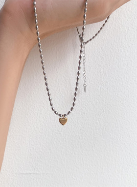不锈钢金银双色爱心米粒项链