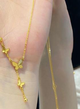 不掉色钛钢18K金蝴蝶流苏项链在逃公主温柔锁骨链百搭气质吊坠