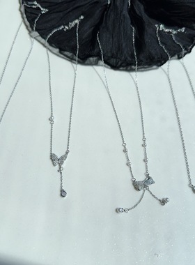 不锈钢锆石项链蝴蝶珍珠锁骨链