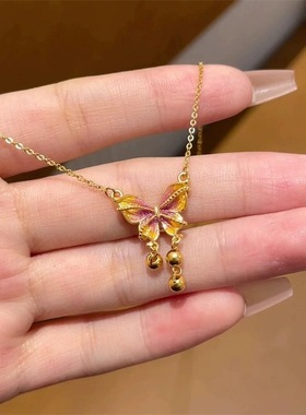 钛钢珐琅蝴蝶金色项链