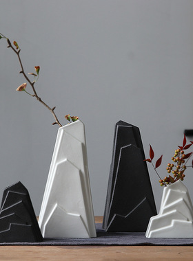 民宿侘寂风陶瓷假山现代家居书房装饰工艺品创意花器中式禅意摆件