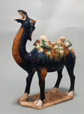 仿古唐三彩骆驼摆件古典蓝釉中国风艺术品家居装饰酒店摆设工艺品