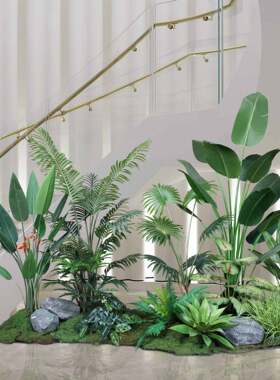 绿植造景大型植物景观假树室内办公室橱窗楼梯下盆栽摆件家居装扮