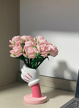 米奇花瓶客厅小众可爱桌面摆件ins家居装饰摆台手握乐高积木花束