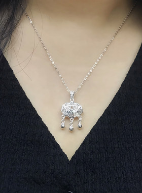 999足银平安锁长命锁项链女