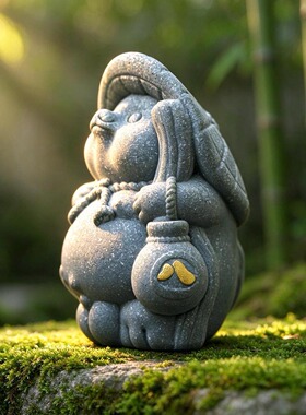 日本京都福狸 江户风格日式摆件 美好寓意青砂石材质出口工艺品