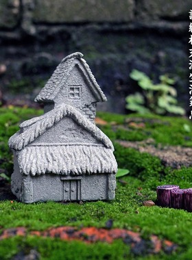 小房屋花卉仿石苔藓菖蒲造景摆件