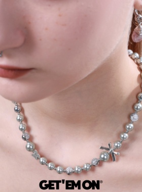 GetEmON原创高级感轻奢小众情侣蝴蝶珍珠嘻哈男女锁骨项链