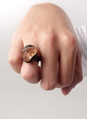 GetEmON原创高级感不规则小众情侣水晶原石好运男女可调节戒指