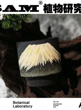 雪山手工花盆独家手工设计感陶盆盆器超透气粗陶泥花盆种植礼物