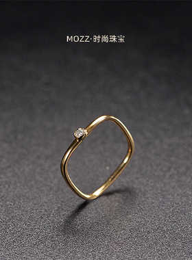 Mozz小方戒莫桑钻戒指女 S925银镀18k金个性尾戒