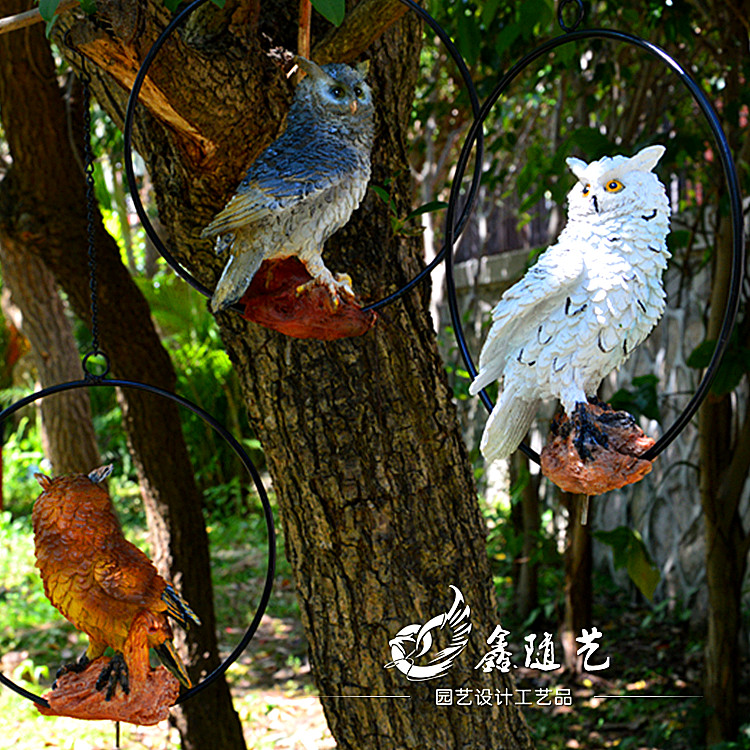 花园庭院阳台装饰品铁圈老鹰挂饰猫头鹰小鸟模型景观雕塑场景美陈