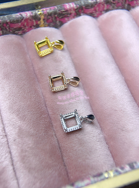 925银吊坠空托 方形6 8 10MM  女款吊坠项链空托项坠银托