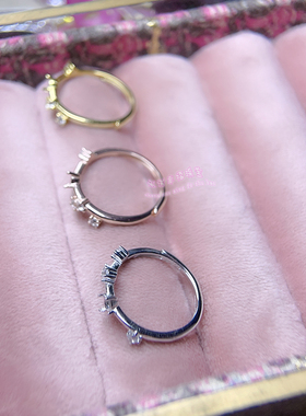 925银戒指空托 圆形3  4  5MM  镶嵌宝石女款开口银戒托