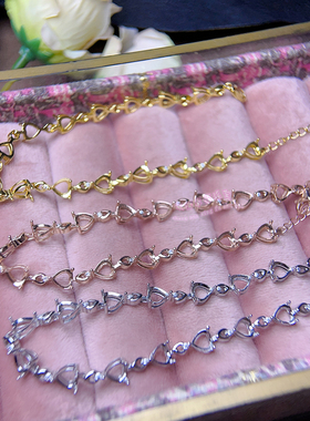 925银手链空托 心形5MM 女款银手链托镶嵌宝石银托