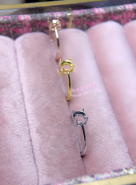 925银戒指空托 圆形3MM-15MM  简约四爪女款镶嵌宝石开口银戒托