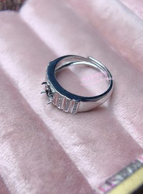 925银男款戒指空托 圆形6 7 8MM 镶嵌宝石男士银戒托