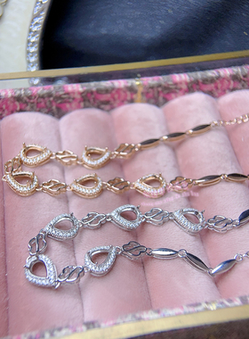 925银手链空托 水滴形5*7MM 女款银手链托镶嵌宝石银托