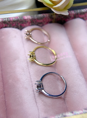 925银戒指空托 圆形2MM-12MM 简约六爪女款镶嵌宝石开口银戒托
