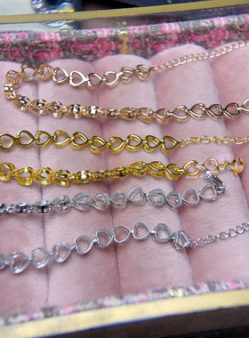 925银手链空托 心形4MM 女款包镶款银手链托镶嵌宝石银托