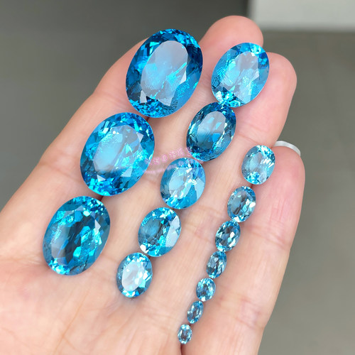 天然瑞士蓝托帕石 椭圆形3*4MM-15*20MM  托帕石裸石戒面原石配石 - 图2