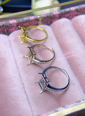 925银戒指空托 长方形4*6MM-10*14MM 女款镶嵌宝石银戒托