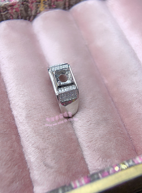 925银男款戒指空托 圆形6.5MM 镶嵌宝石男士银戒托