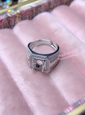 925银男款戒指空托 圆形6.5 8 9 11MM 镶嵌宝石男士银戒托