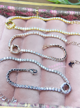 925银手链空托 圆形 6MM 女款银手链托镶嵌宝石银托