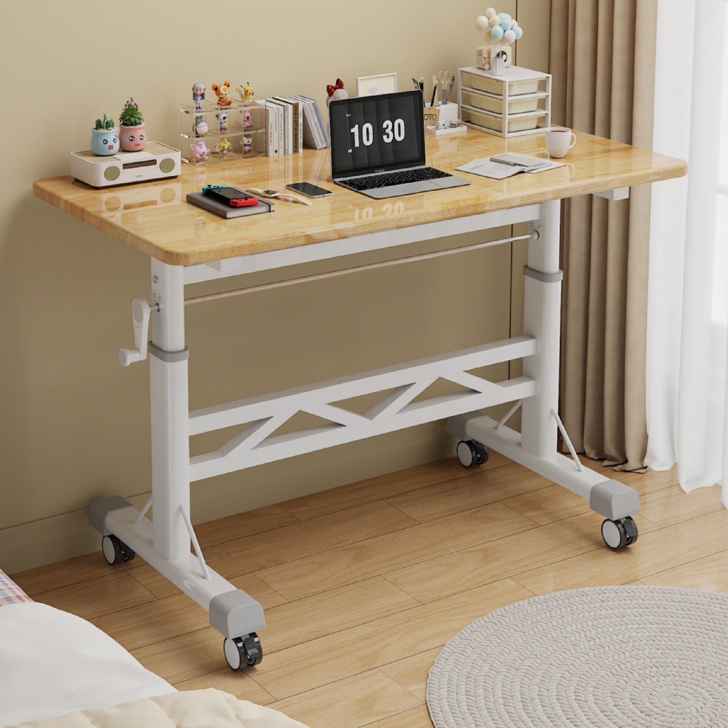 手摇式可升降桌腿茶几支架可调节书桌台面架子小尺寸桌脚带滑轮,淘宝优惠券,粉丝福利购,淘宝优惠卷