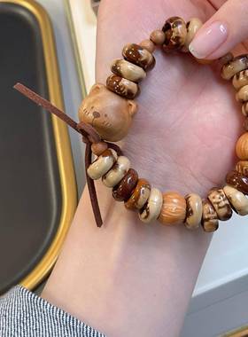 紫金鼠甜甜圈单圈手链男女桃木熊头猴头屁桃百搭精致复古文玩饰品