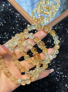 一夜暴富招财聚财天然黄塔晶水晶单圈黄水晶手链女黄阿塞手串叠戴