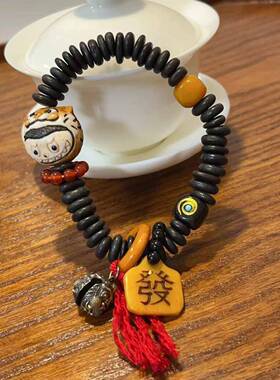 原创达拉干沉香单圈手链搭配鹿角老虎拉布布坨骨发财牌纯