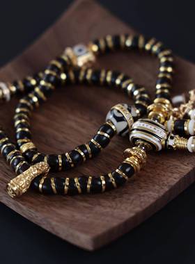 天然椰蒂大肠双圈手链配纯铜直切隔片纯铜三通万能轴轻奢时尚饰品