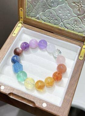 原创天然水晶多宝手串黄水晶手炼招财转运粉水晶紫水晶女款手饰